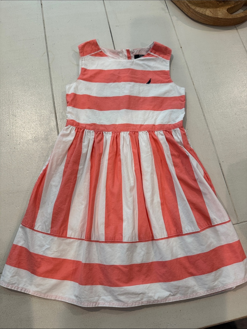 Nautica Coral and White Striped Sleeveless Dress
